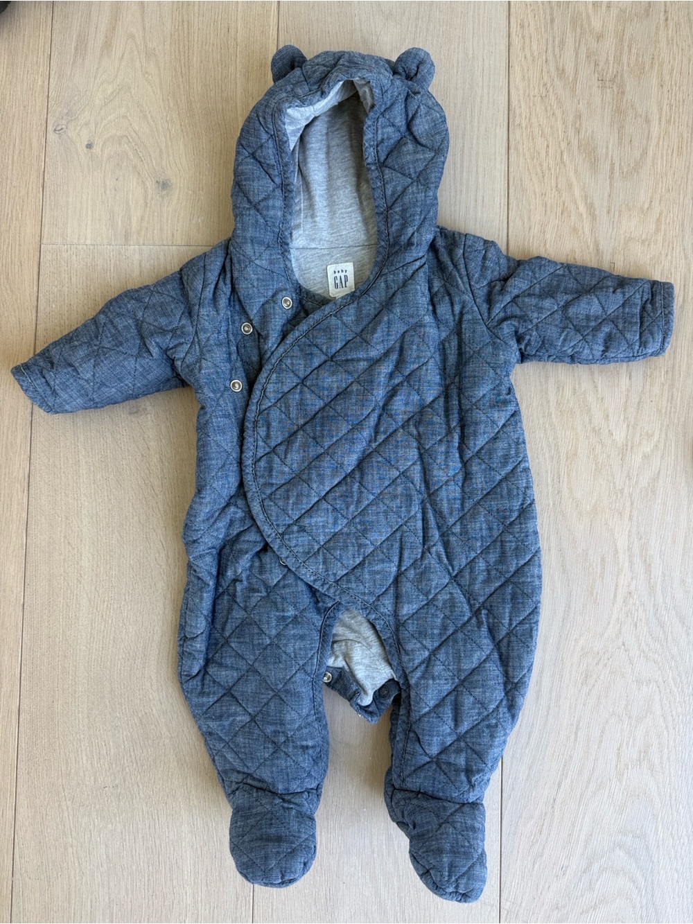 3-6 mo Baby GAP Quilted Hooded Footed Bunting Chambray